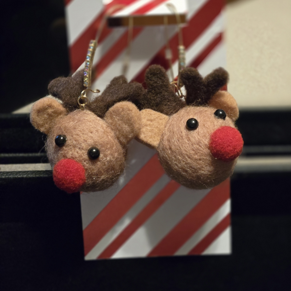 Betsey Johnson Brown and Red Reindeer Earrings